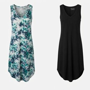 Two (2) Cotton Active Casual Athleisure Midi Dresses | Black Dress | Blue Dress